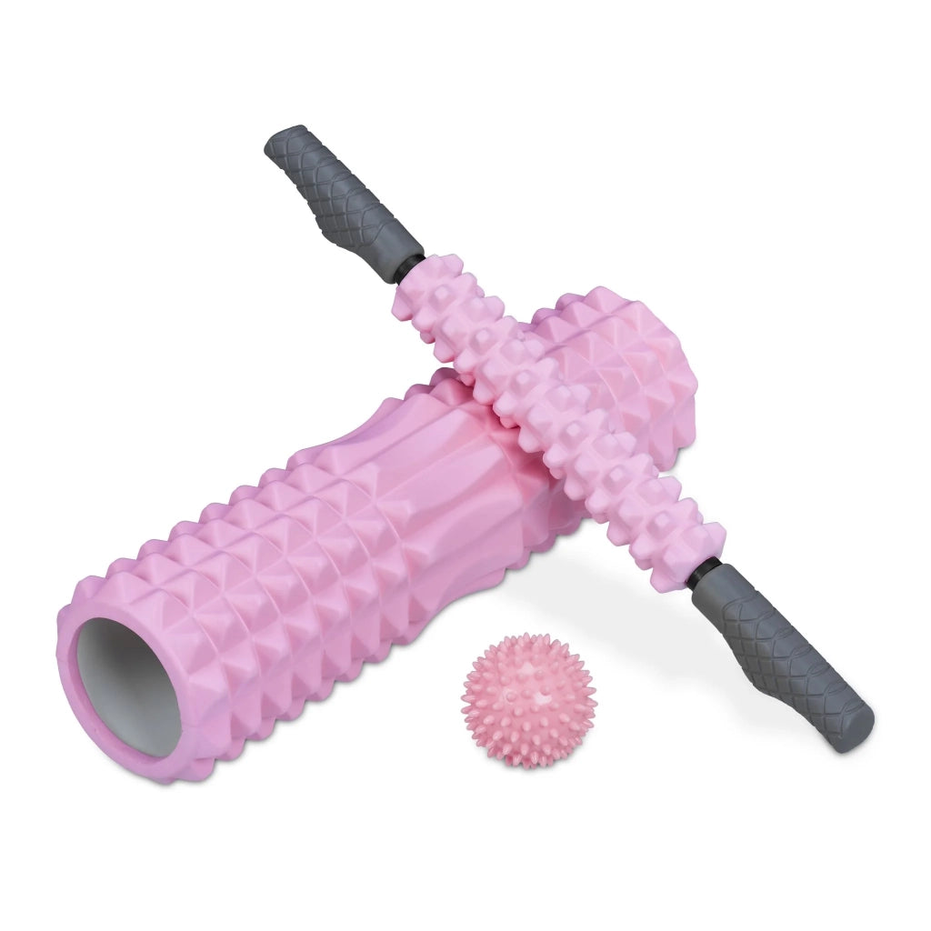 Set di 3 rulli per massaggio miofasciale per alleviare la tensione muscolare ergonomico 15 x 15 x 30 cm in schiuma rosa 13_0010886