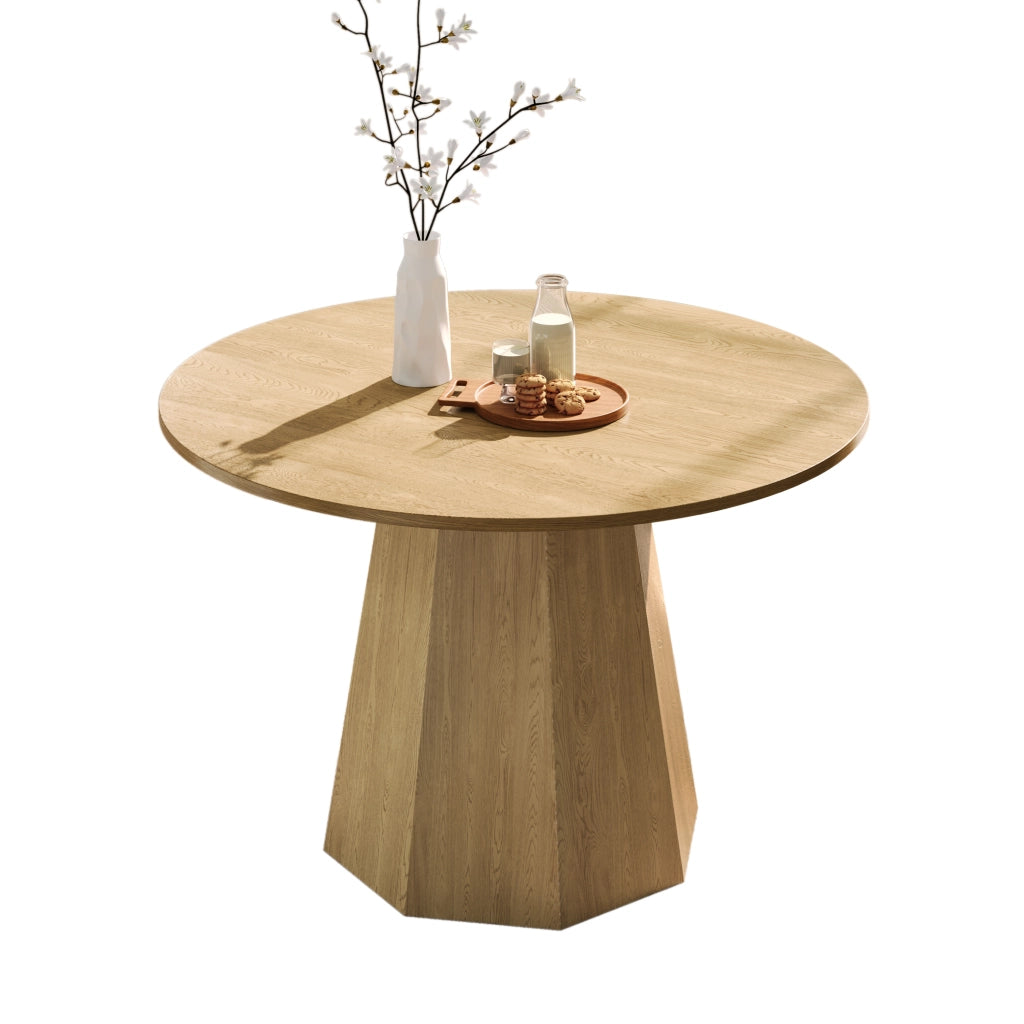 Tavolo da pranzo rotondo per 4-6 persone in MDF effetto rovere, stile scandinavo, per interni, diametro 120 cm