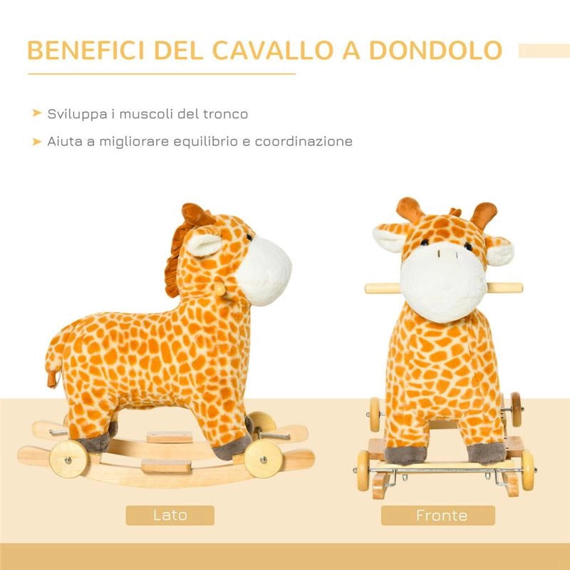 DONDOLO A FORMA DI GIRAFFA CON RUOTE PER BAMBINI 3-6 ANNI GIALLO