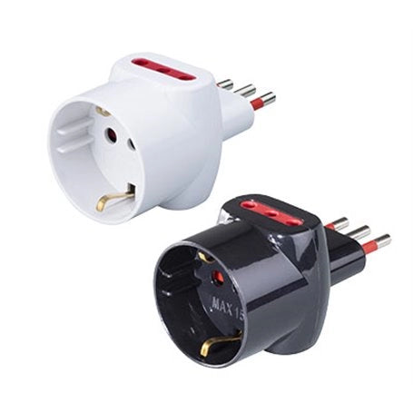 ADATTATORE TRIPLO SCHUKO/BIVALENTE 16A ROSI 2P+T - prese 10/16A 2P+T, Col. Nero - ROSI