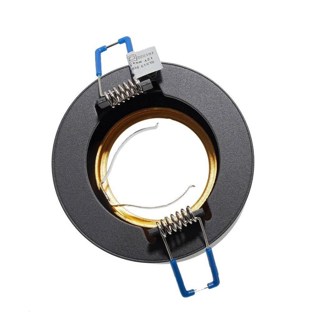 Trade Shop - Portafaretto Tondo Nero Oro Incasso 70 Mm Luce Soffitto Lampade Led Gu10 Gu5.3 -