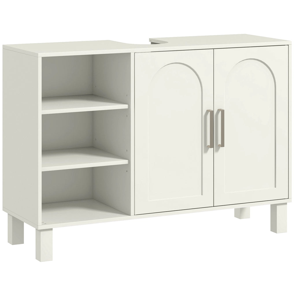 Mobiletto Bagno Sottolavabo con 2 Ante e Ripiani Regolabili ¨C zephmum ¨C Crema 90x30x63 cm