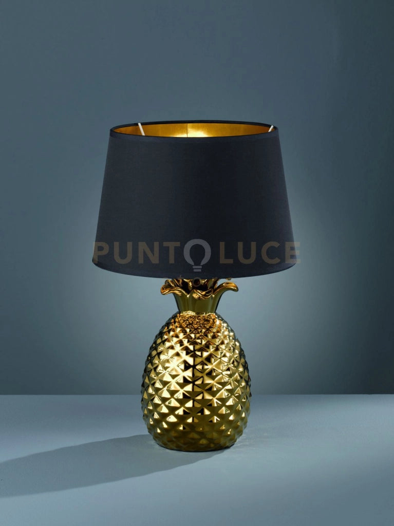 PINEAPPLE LAMPADA DA TAVOLO CERAMICA GRANDE ANANAS ORO CON PARALUME NERO E ORO H.45CM ATTACCO E27
