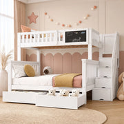 Letto a castello per bambini bianco 90x200 cm con lavagna, cassetti e spazi contenitore, senza materasso