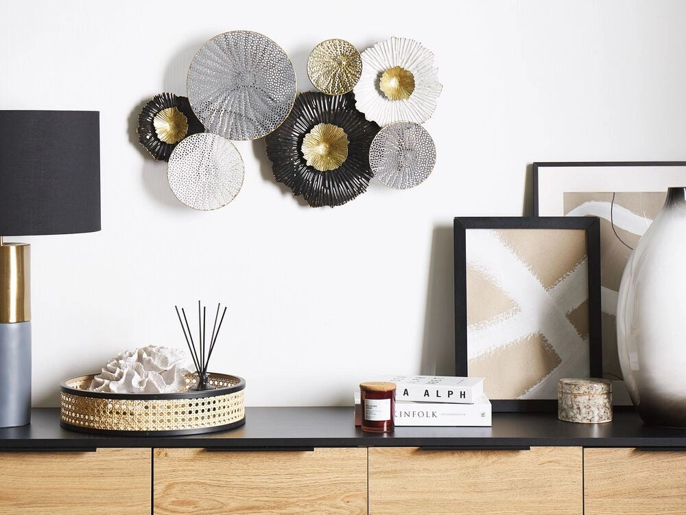 Decorazione da parete Cerchi in metallo Nero e argento arte da parete in stile moderno