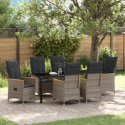 Set da Giardino 7 Pezzi con Cuscini Grigi in Rattan Poliestere