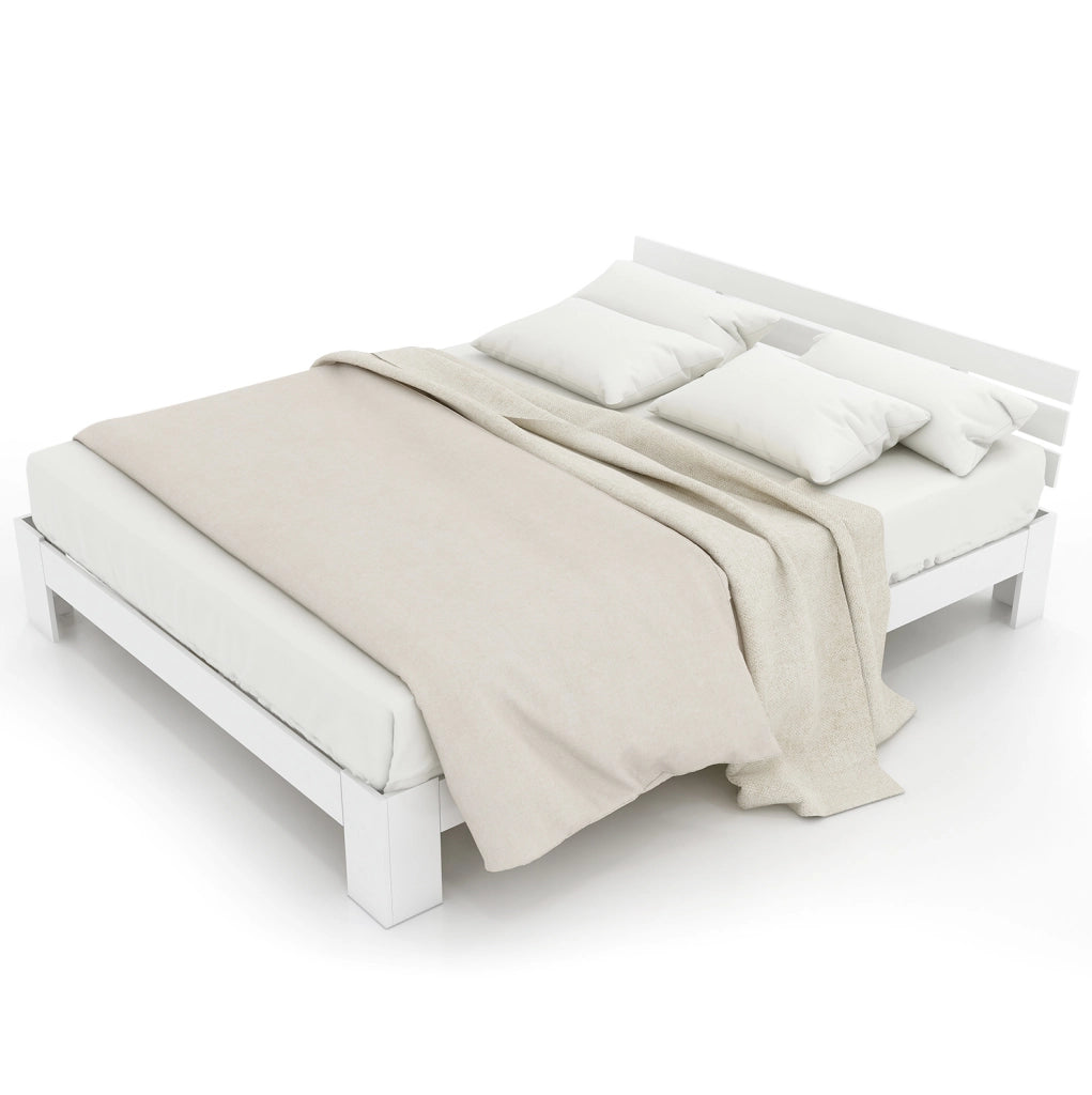 Letto matrimoniale 140x200 cm in legno massello di pino bianco con rete a doghe