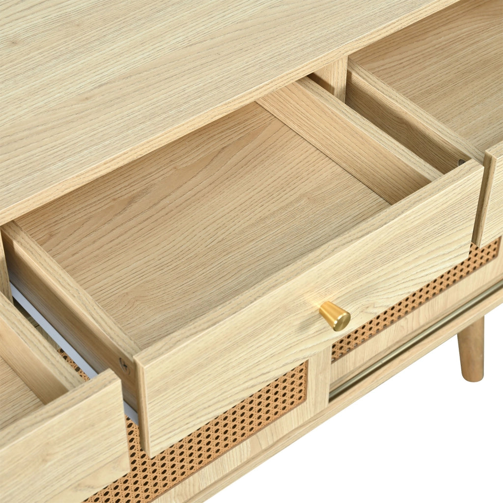 Credenza con 3 cassetti e 3 ante in MDF effetto quercia con ripiani regolabili e piedi alti 120 × 40 × 78 cm