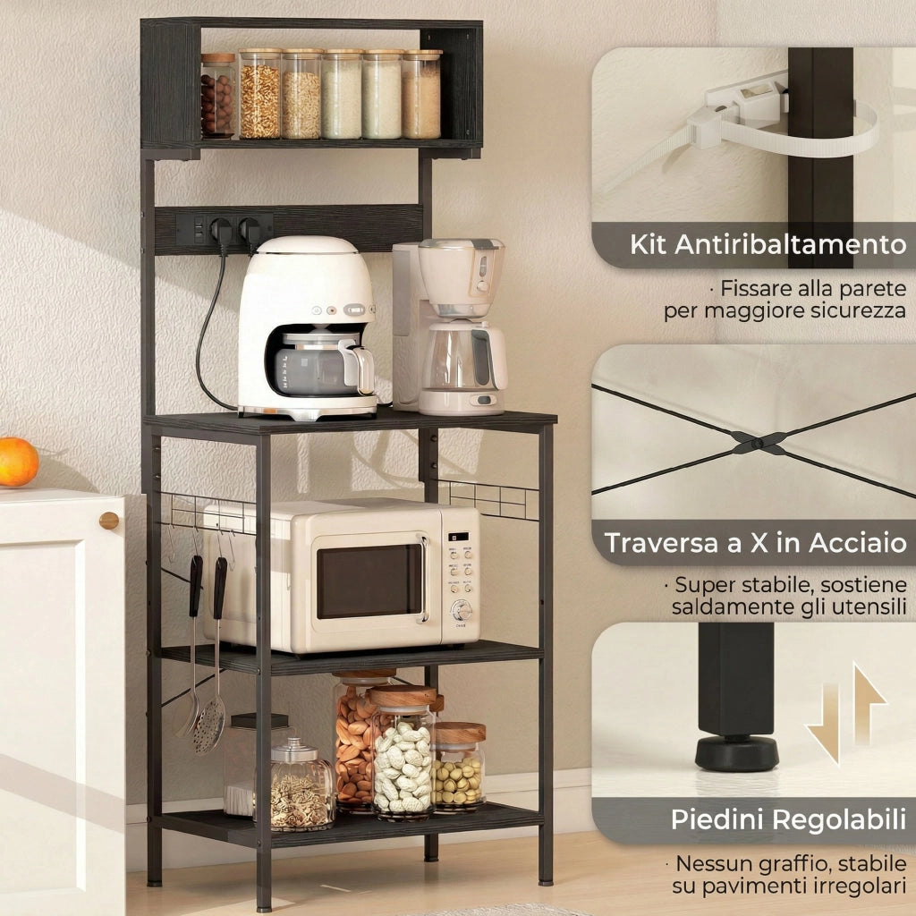 Scaffale da Cucina Stile Industriale ¨C Zephmum ¨C Legno e Acciaio Nero 80x30x180