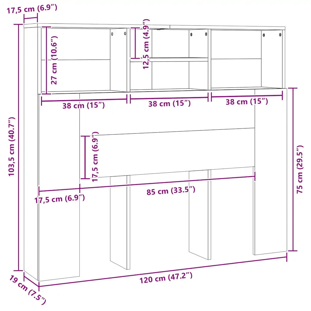 Testiera con Scomparti Rovere Fumo 120x19x103,5 cm 817246