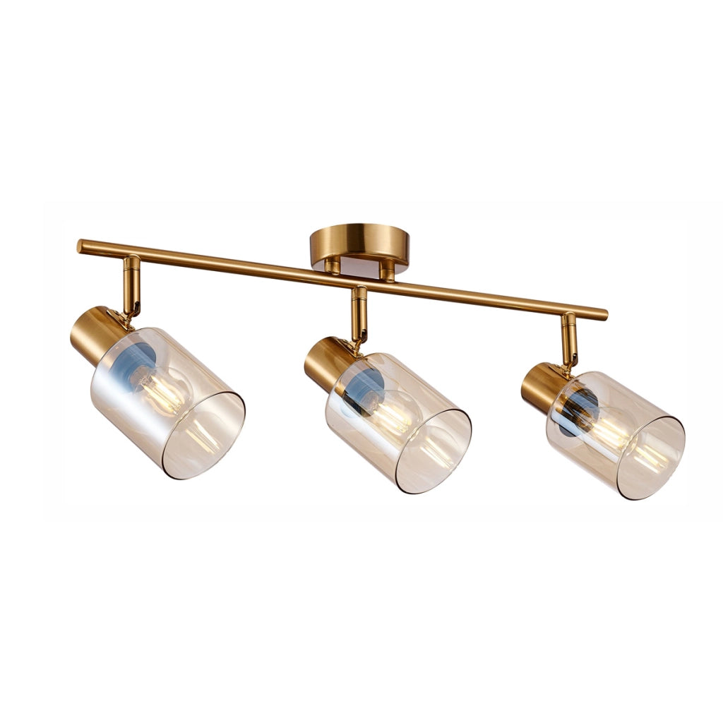 Plafoniera Italux Santia ottone 3 luci vetro ambra E14