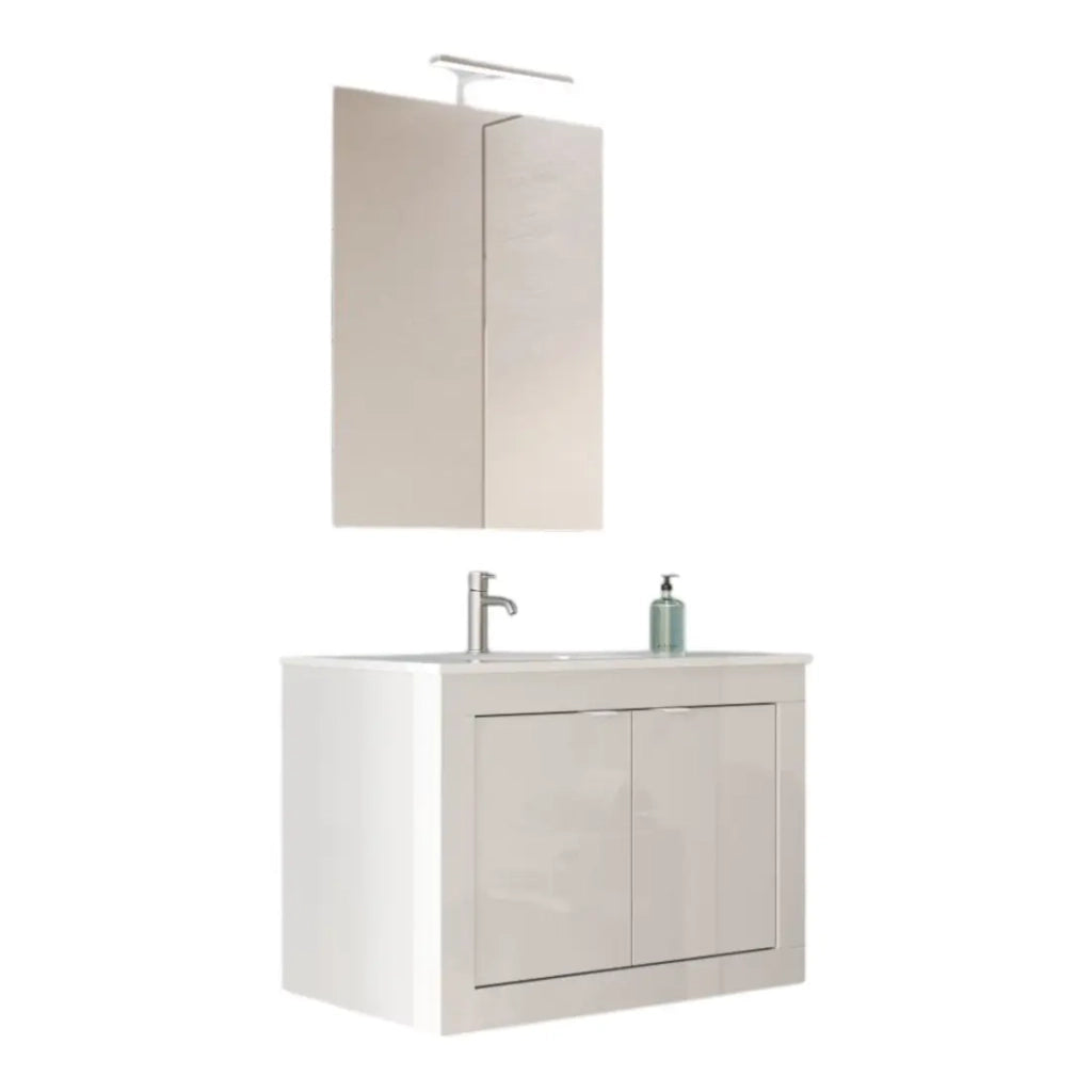 Mobile bagno sospeso VIENNA - 1 lavabo - 2 porte - 82 cm - Bianco lucido - Design moderno