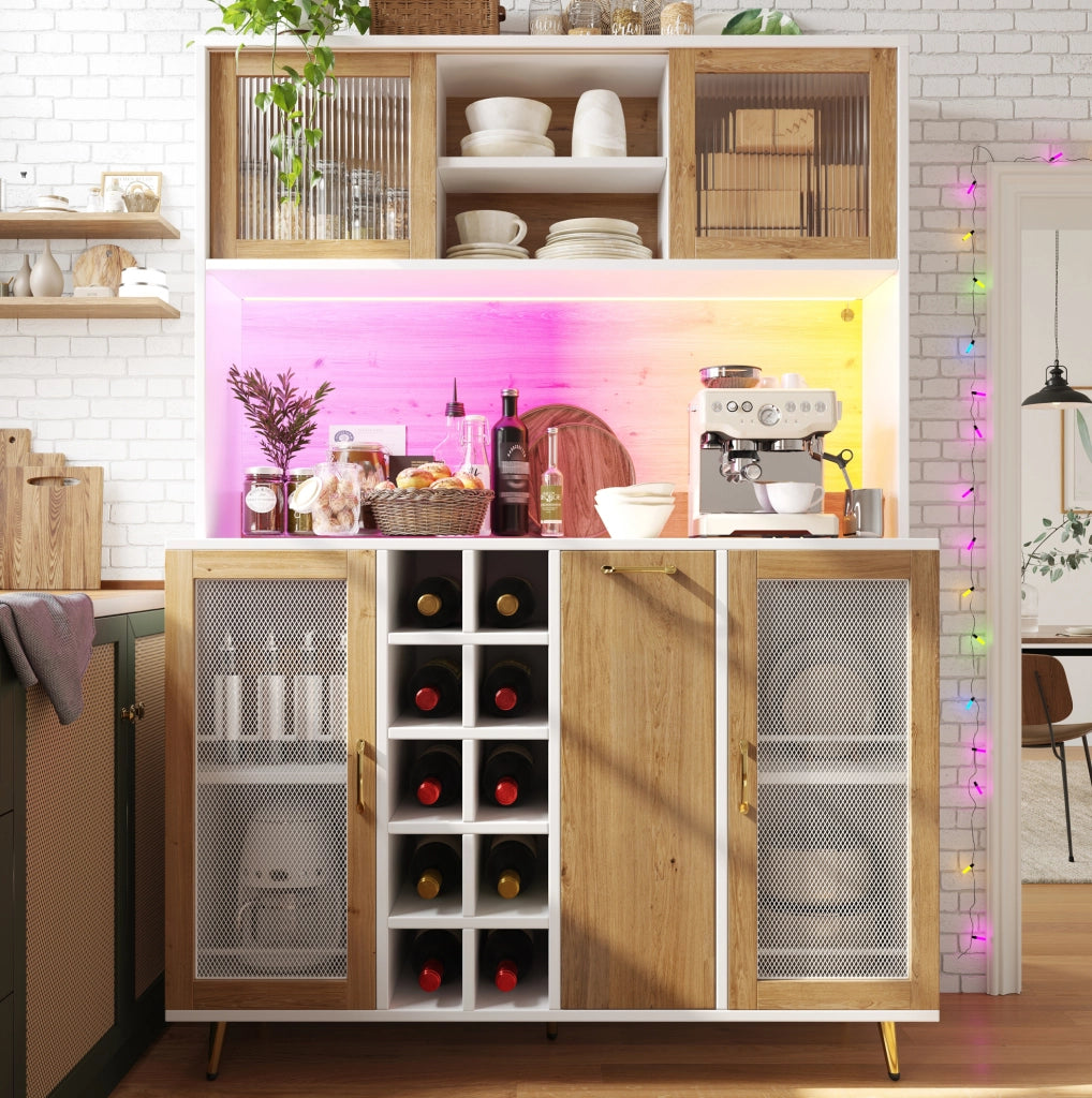 Credenza multifunzione con LED, presa e portabottiglie