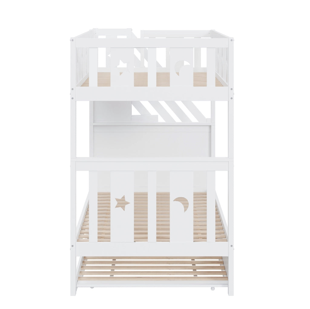 Letto a castello per bambini con letto estraibile e scala contenitore; 90x200 cm; bianco