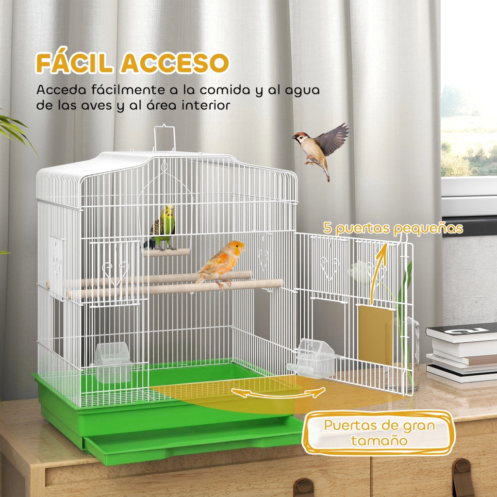 Gabbia per Uccelli con 2 Mangiatoie e Altalena ¨C Zephmum ¨C Verde 46.5x36x59 cm
