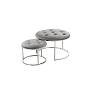 Set di 2 Pouf Becky in Velluto Grigio e Argento
