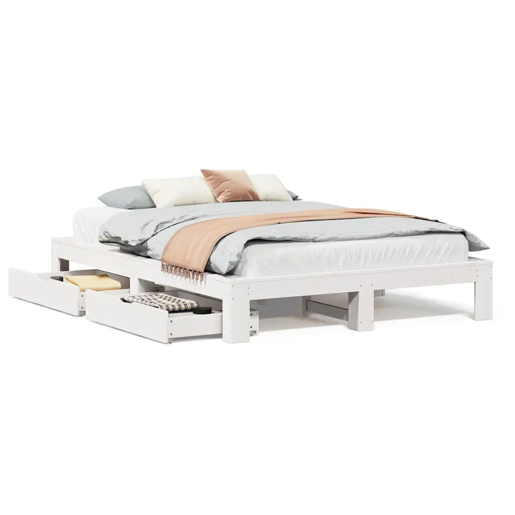 Letto matrimoniale | Letto per adulti | Letto senza Materasso Bianco 150x200 cm Legno Massello di Pino