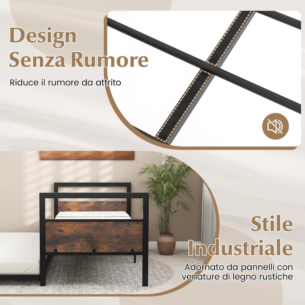 Letto Estraibile, Divano Letto Singolo con Luci LED e Stazione di Ricarica, Lettino Matrimoniale con Struttura in Metallo, 2 Pz 90x200 cm, per Soggiorno e Camera da Letto (Stile 2 Marrone)