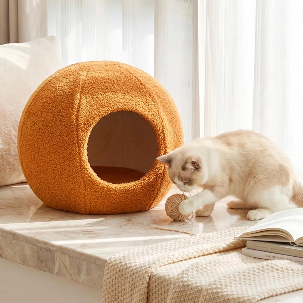 Cuccia per Gatti da Interno, Cuccia a Forma di Chiocciola per Gattini con Cuscino Rimovibile e Lavabile, Peluche Morbido e Fondo Antiscivolo, Letto Chiuso per Cani Piccoli e Gatti