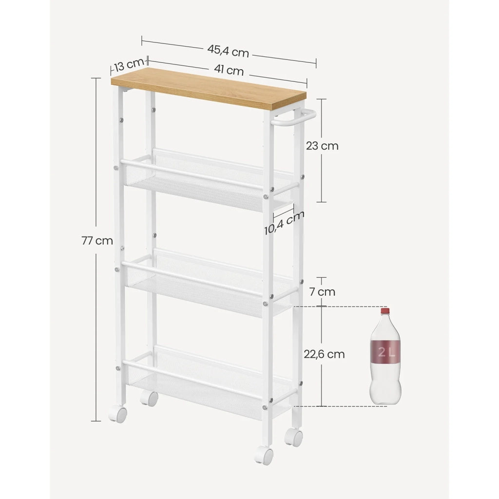Carrello di servizio ripiano mobile design sottile ruote girevoli a 360° struttura in metallo per cucina soggiorno ufficio bianco 12_0005286