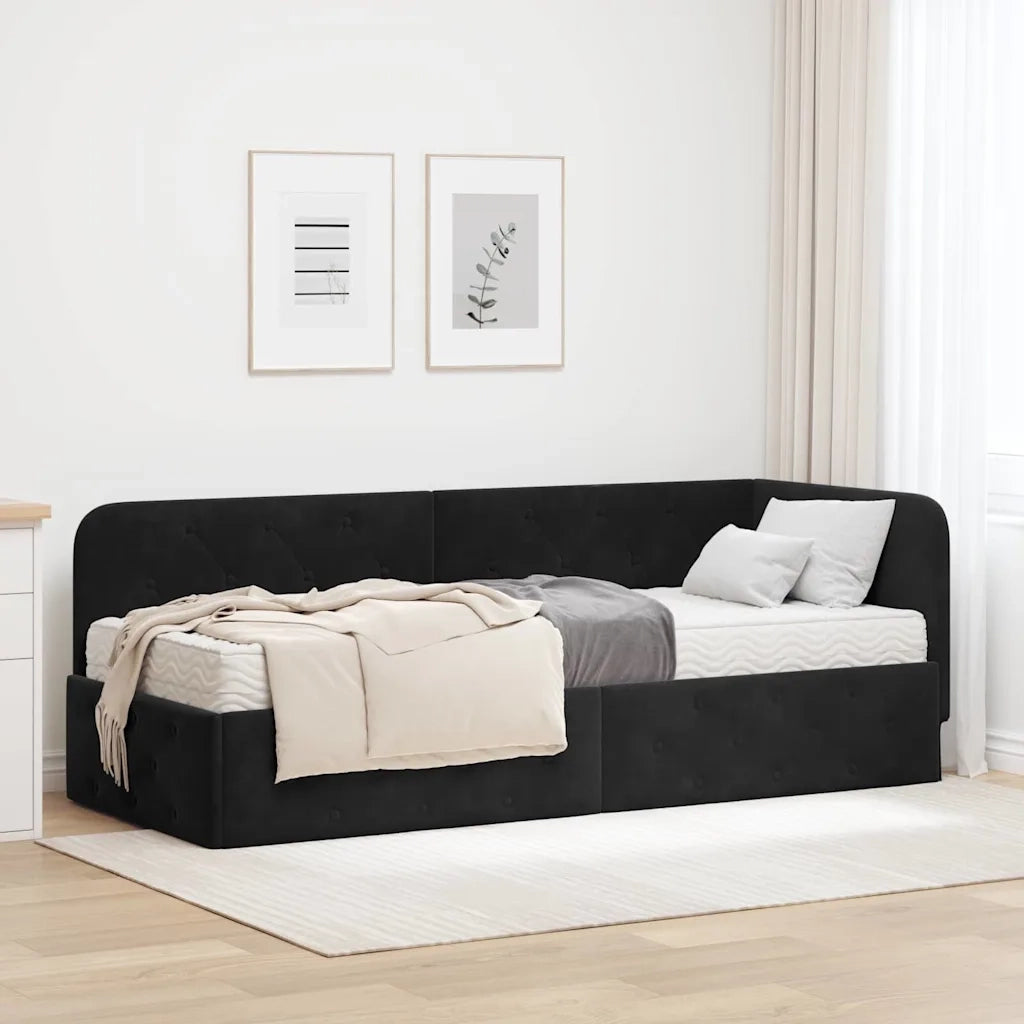 Cornice del letto ad angolo Nero 80 x 200 cm Velluto