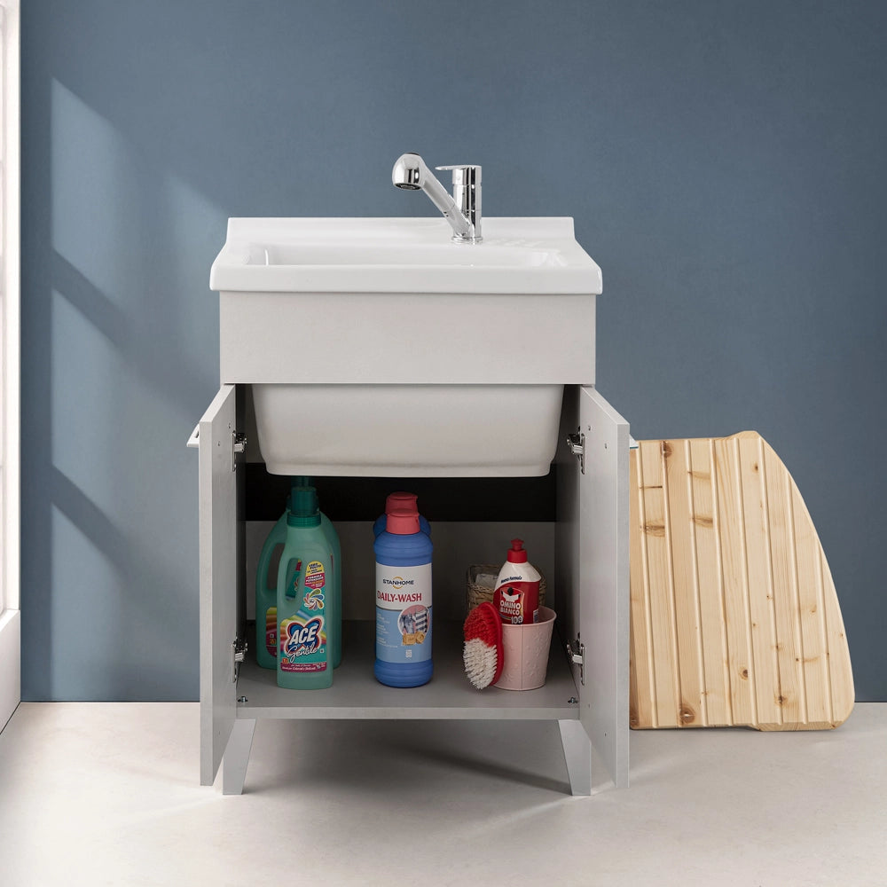 Mobile lavatoio 60x50 grigio calce Moon con vasca in ceramica Dolomite