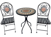 Set Tavolo con 2 Sedie da Balcone o Giardino in Ferro e Cemento Decorata