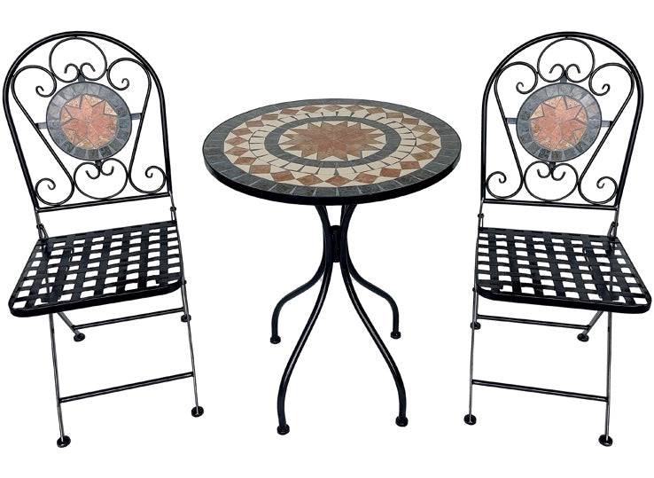 Set Tavolo con 2 Sedie da Balcone o Giardino in Ferro e Cemento Decorata