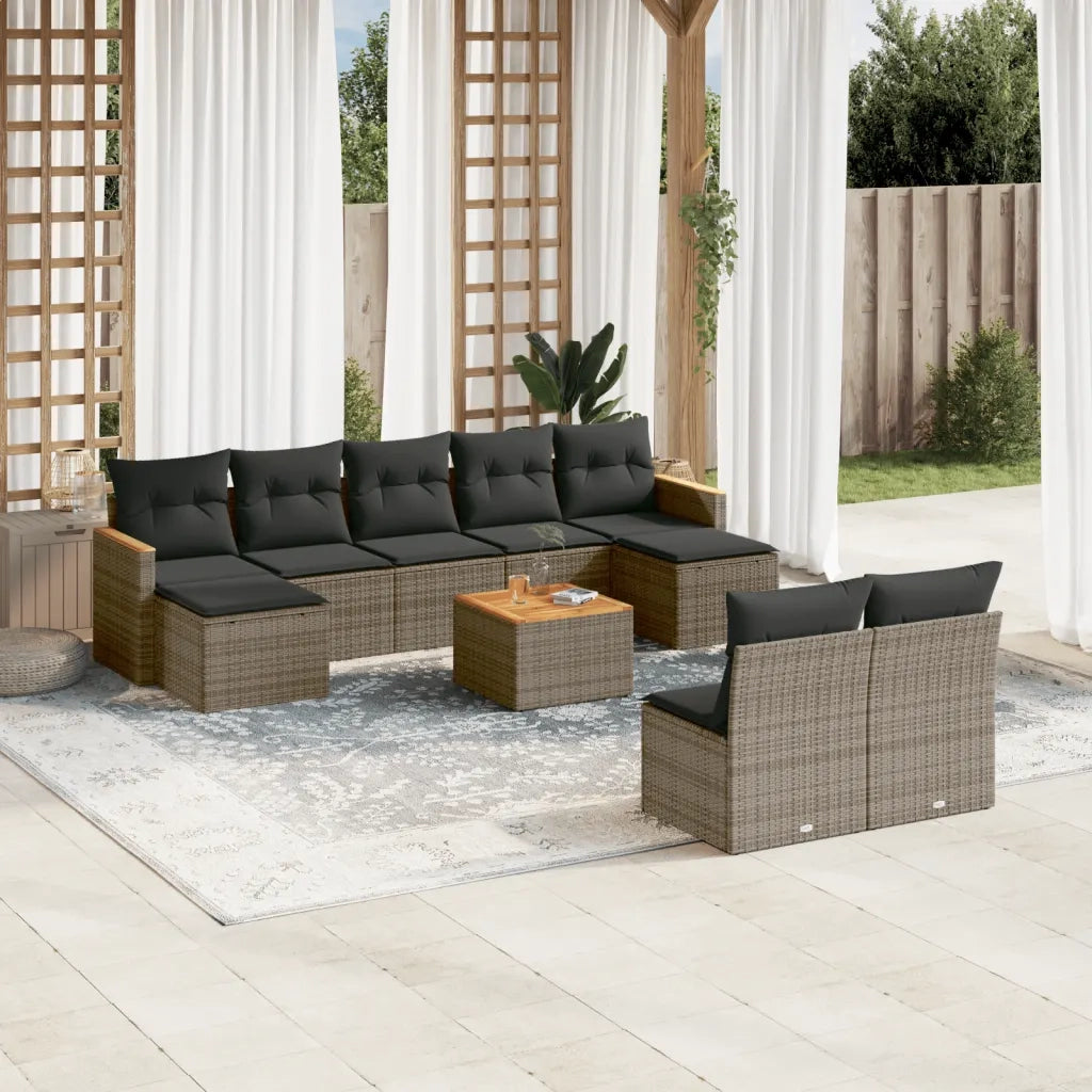 Set Divano da Giardino 10 pz con Cuscini Grigio in Polyrattan 3258784