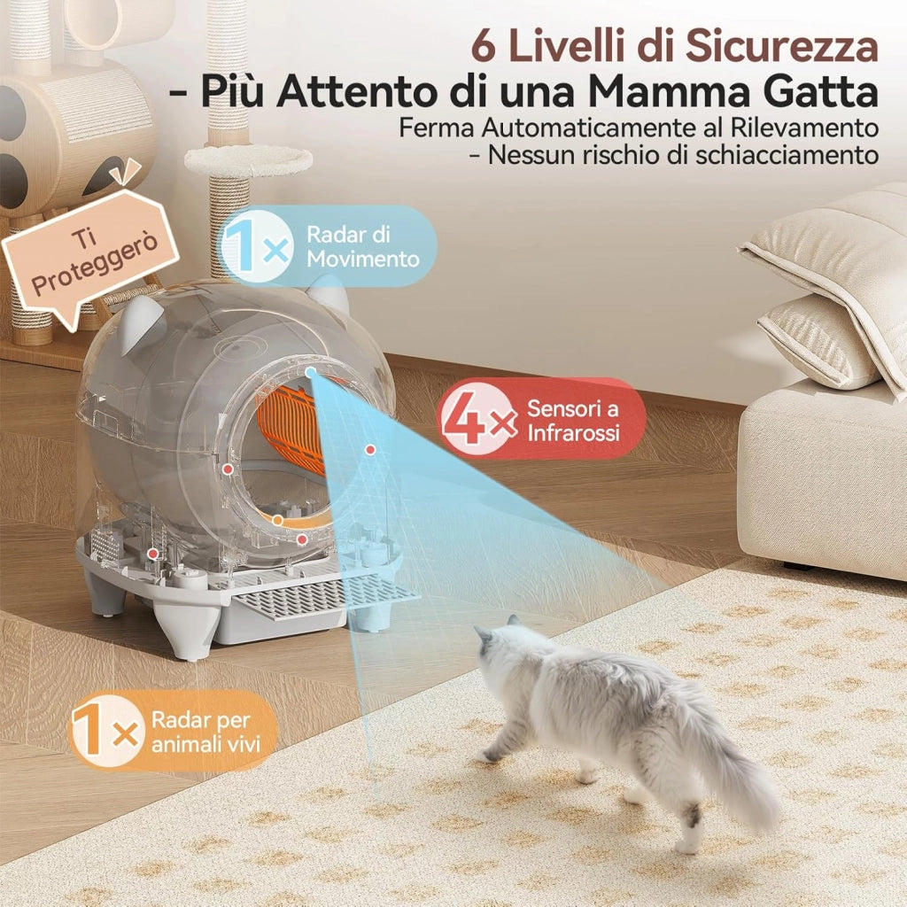 lettiera gatto autopulente,Design con orecchie da gatto,toilette per gatti XXL,Controllo remoto, ampio spazio, Sicurezza,Anti-odore,90L lettiera automatica per felini,Elettrica per più gatti.