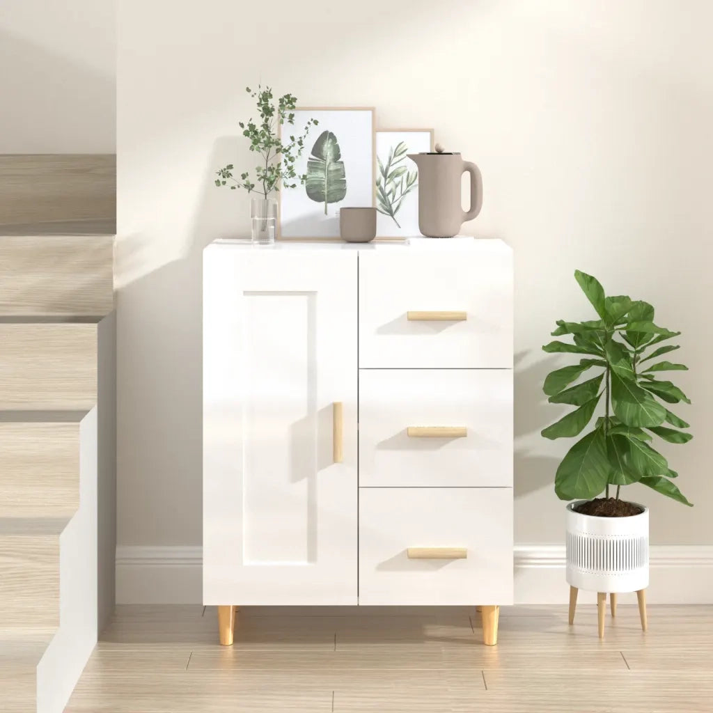 Credenza-Buffet-Armadio da cucina 69,5x34x90 cm in Legno Multistrato Bianco Lucido 314089