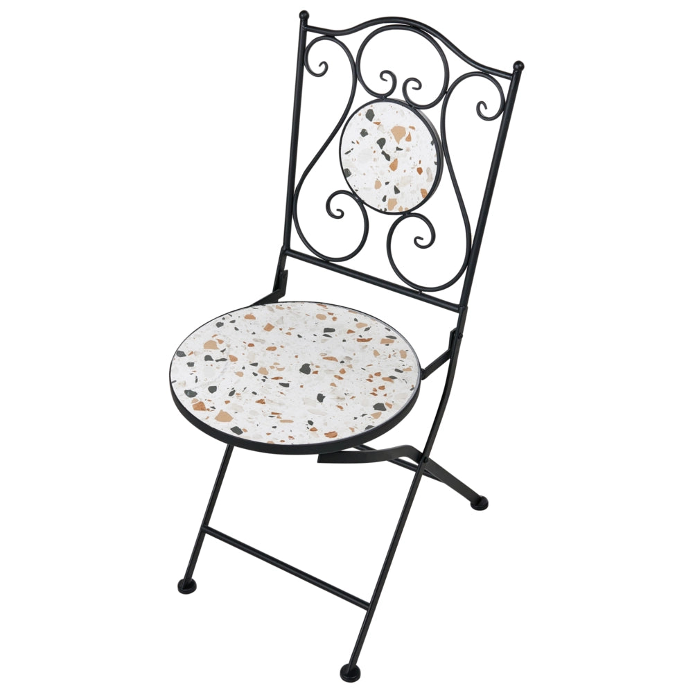 Set di 2 sedie da giardino in metallo nero con struttura in ferro e motivo effetto terrazzo stile vintage da esterno