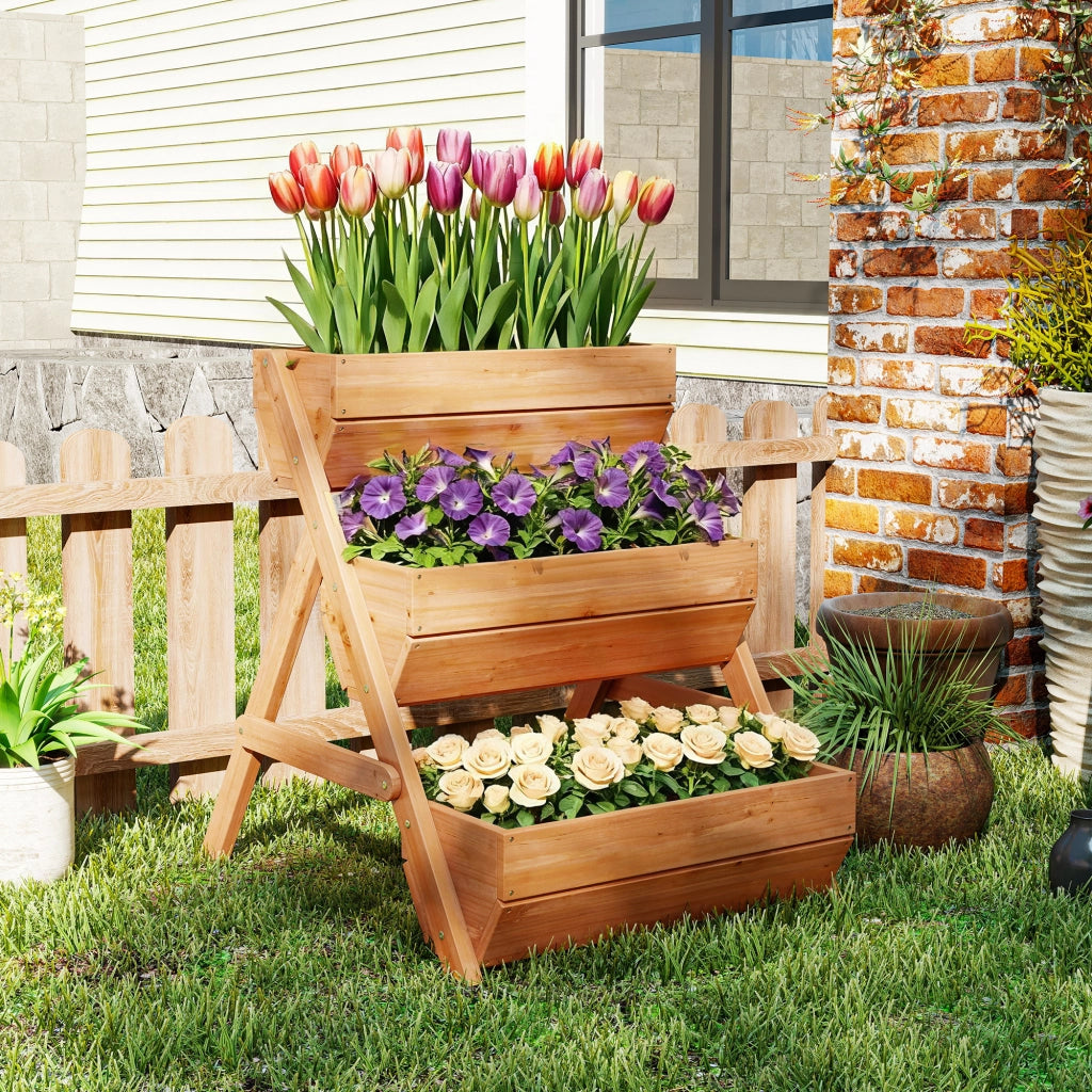 Giardino Letto Elevato Legno 3 Livelli con Drenaggio ¨C Zephmum ¨C Marrone 65x75x76 cm