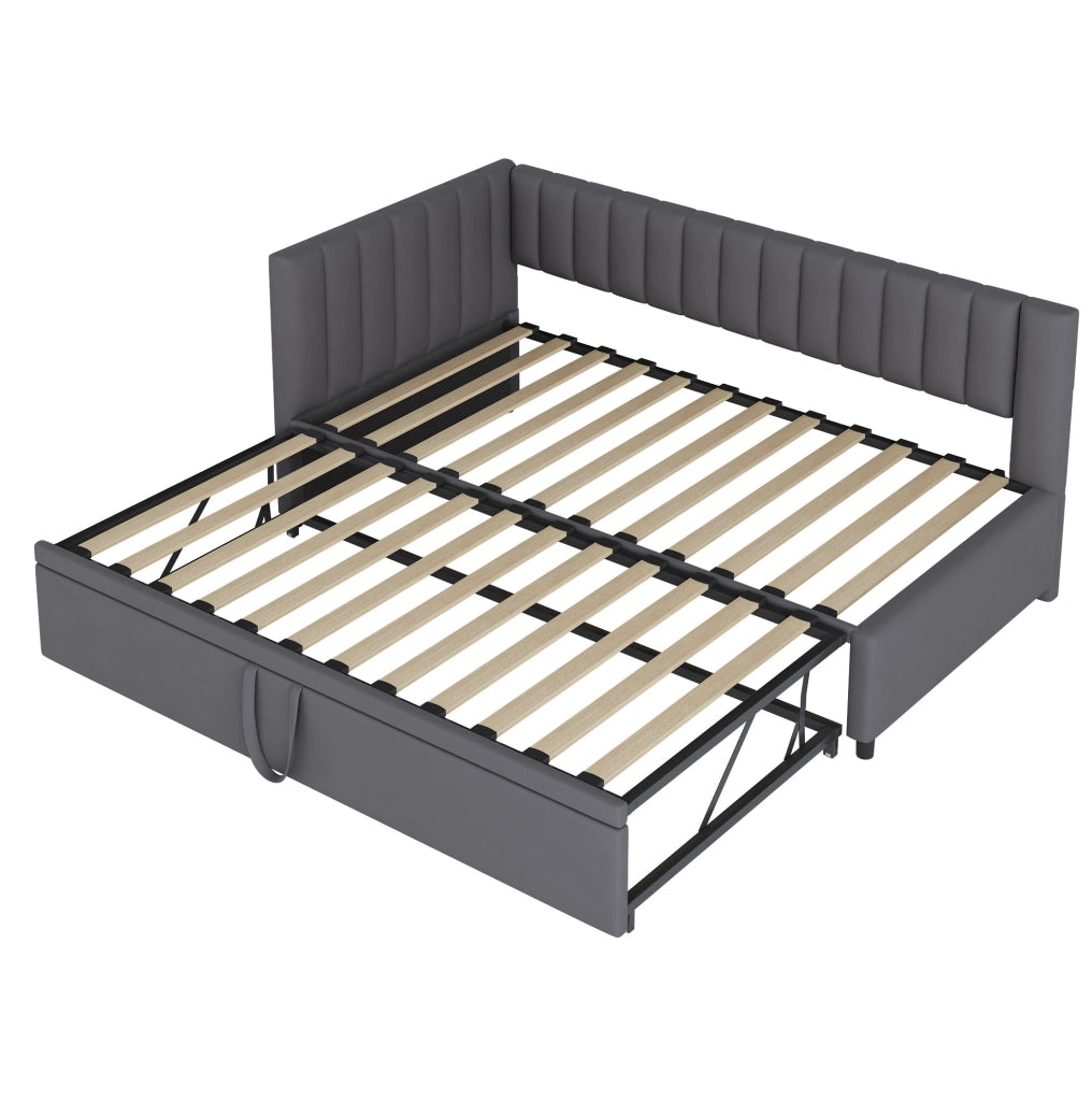 Divano letto a L 90x200 cm estraibile in velluto grigio con rete a doghe
