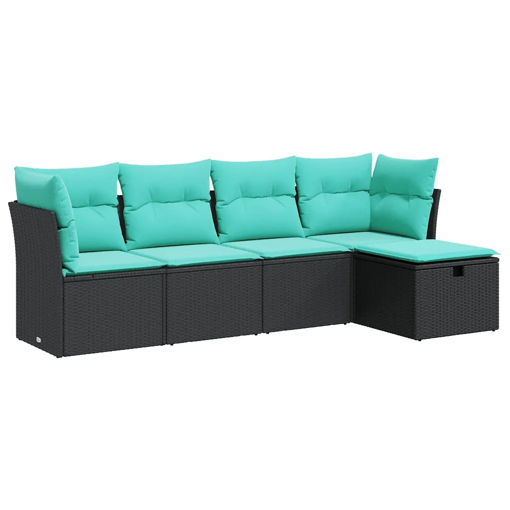 Set Divani da Giardino 5 pz con Cuscini in Polyrattan Nero