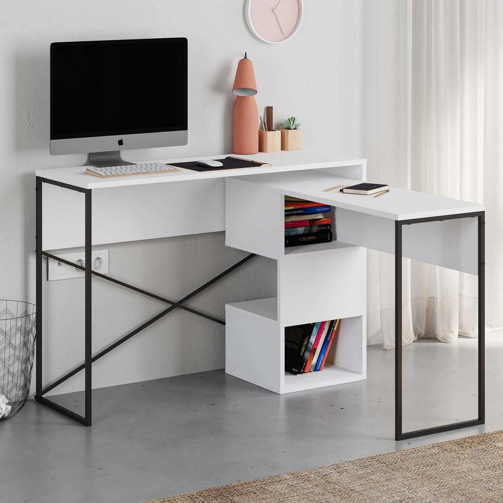Scrivania modulare in legno "Badau" - 110 x 102 x 77 cm - Bianco