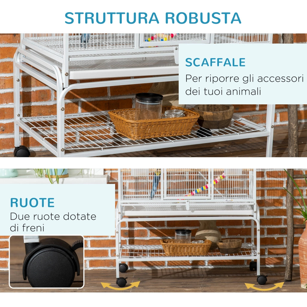 Gabbia per Uccelli in Acciaio e Plastica ¨C Zephmum ¨C Bianco 83x53x180 cm