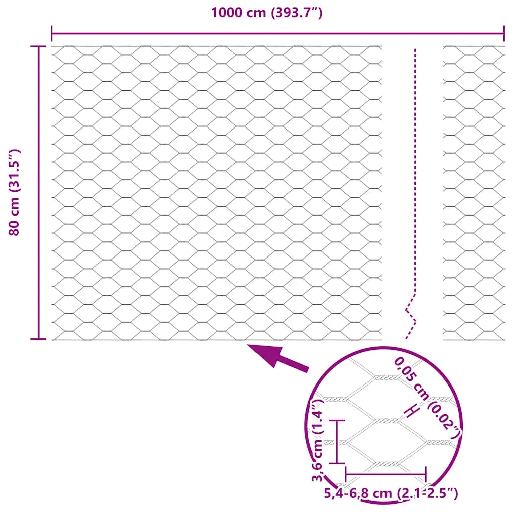 Recinzione da Giardino | Recinzione Esagonale Argento 0,8 x 10 m Acciaio zincato