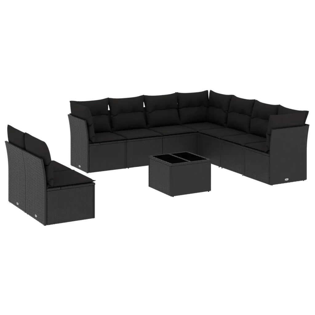 Set Divani da Giardino 10pz con Cuscini in Polyrattan Nero 3217845