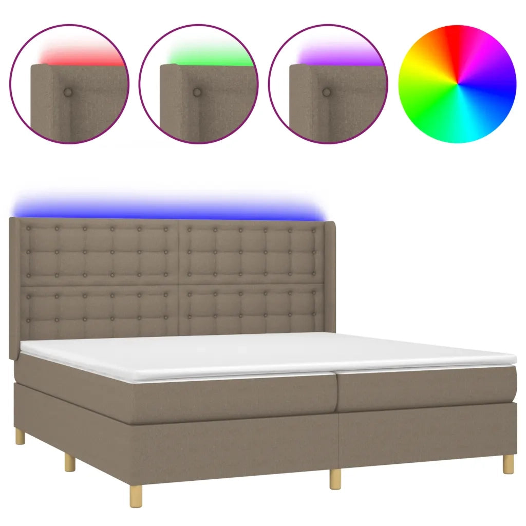 Letto a Molle Materasso e LED tortora 200x200cm in Tessuto 3139225