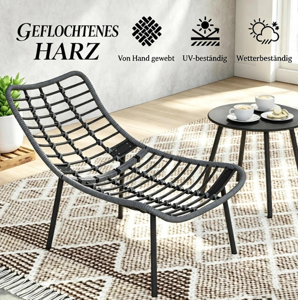 SET DA GIARDINO 2 Poltrone e Tavolino con Cuscini 15 cm Grigio