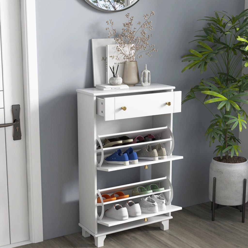 Scarpiera con cassetti e ripiano regolabile ¨C Zephmum ¨C Bianco 60x23.5x98.5 cm