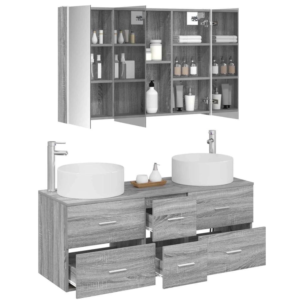 Set di mobili per il bagno 4 pcs Sonoma grigio 3407108