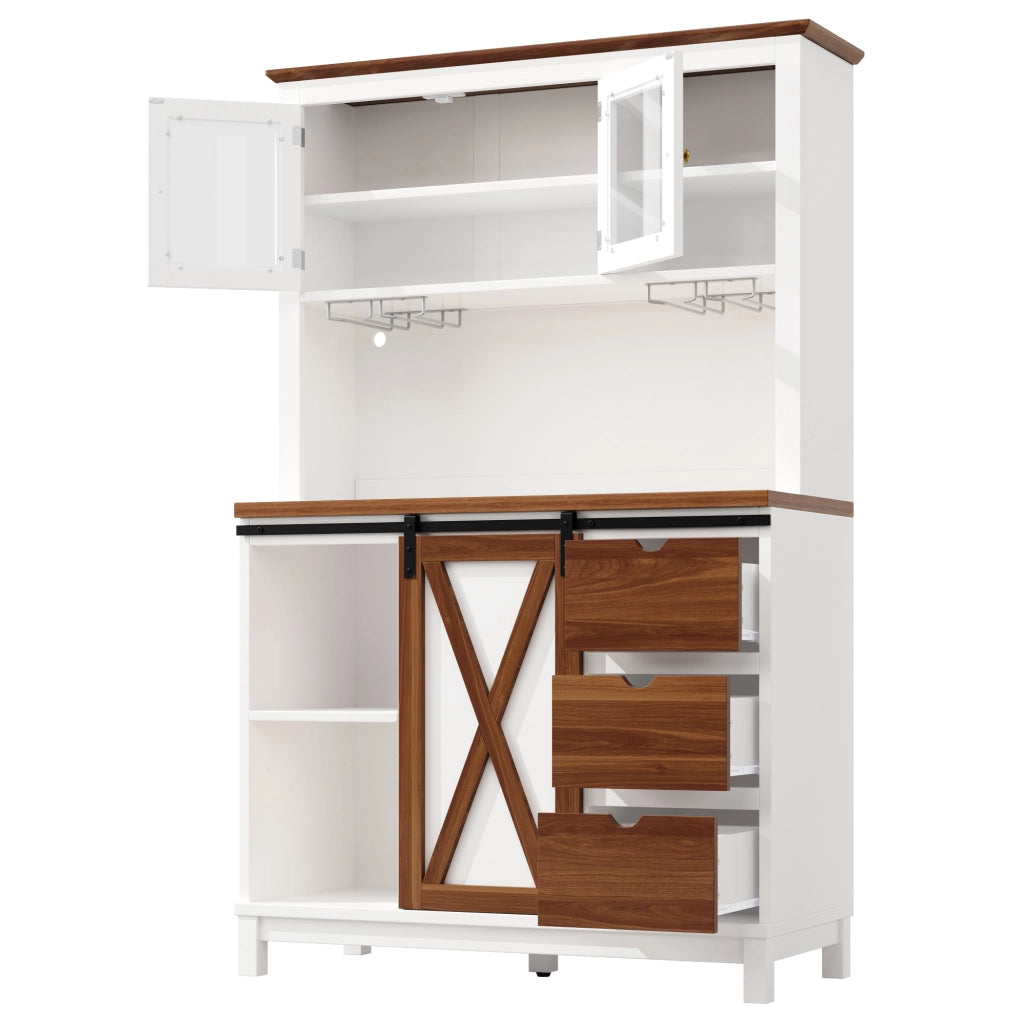 Credenza alta 104x40x180 cm bianca in MDF， metallo e vetro con LED