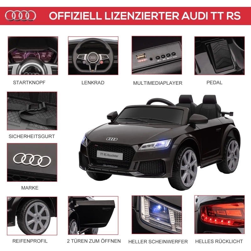 Auto elettrica Audi per bambini, con telecomando 2.4G, musica, clacson, LED, USB, per bambini dai 3 ai 5 anni, nera.