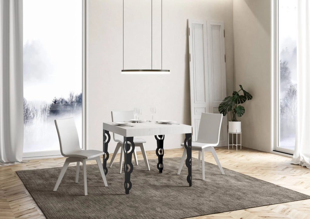 Tavolo allungabile 90x90/246 cm Karayan Premium Bianco Frassino telaio Antracite