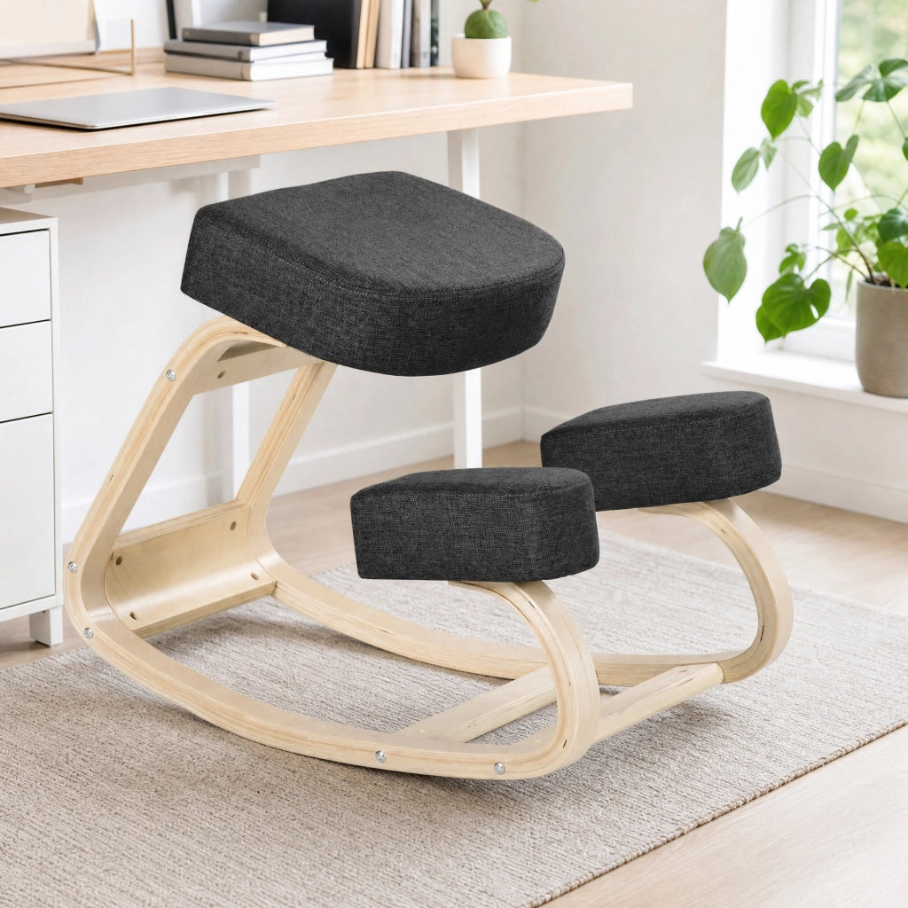 Sedia inginocchiata ergonomica in legno nera