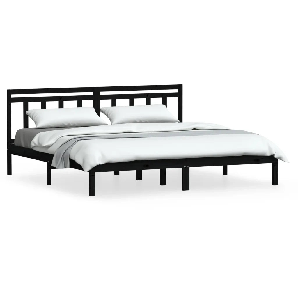 Giroletto-Struttura Letto Nero in Legno Massello di Pino 200x200 cm 581566