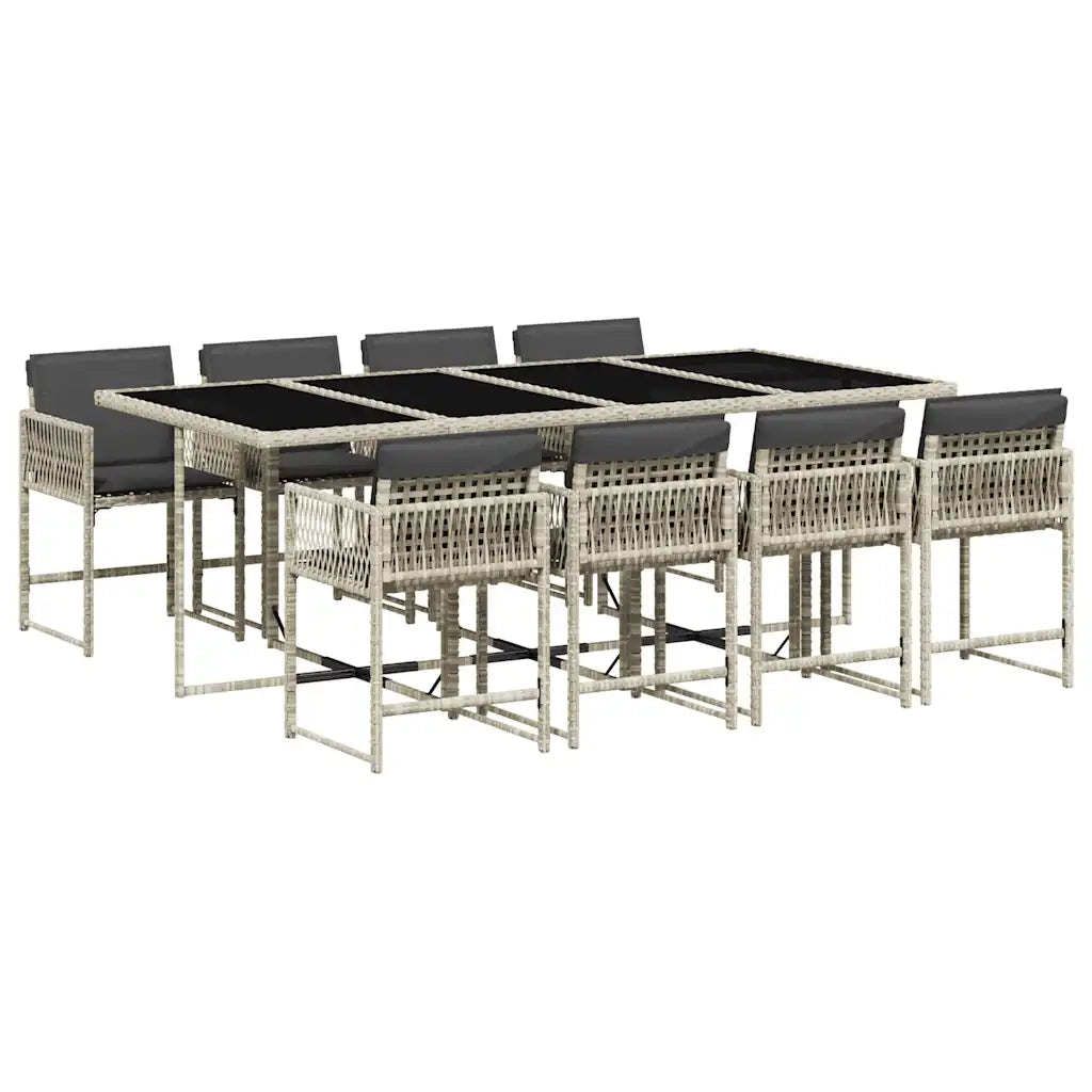 Set Pranzo da Giardino 9pz con Cuscini Grigio Chiaro Polyrattan