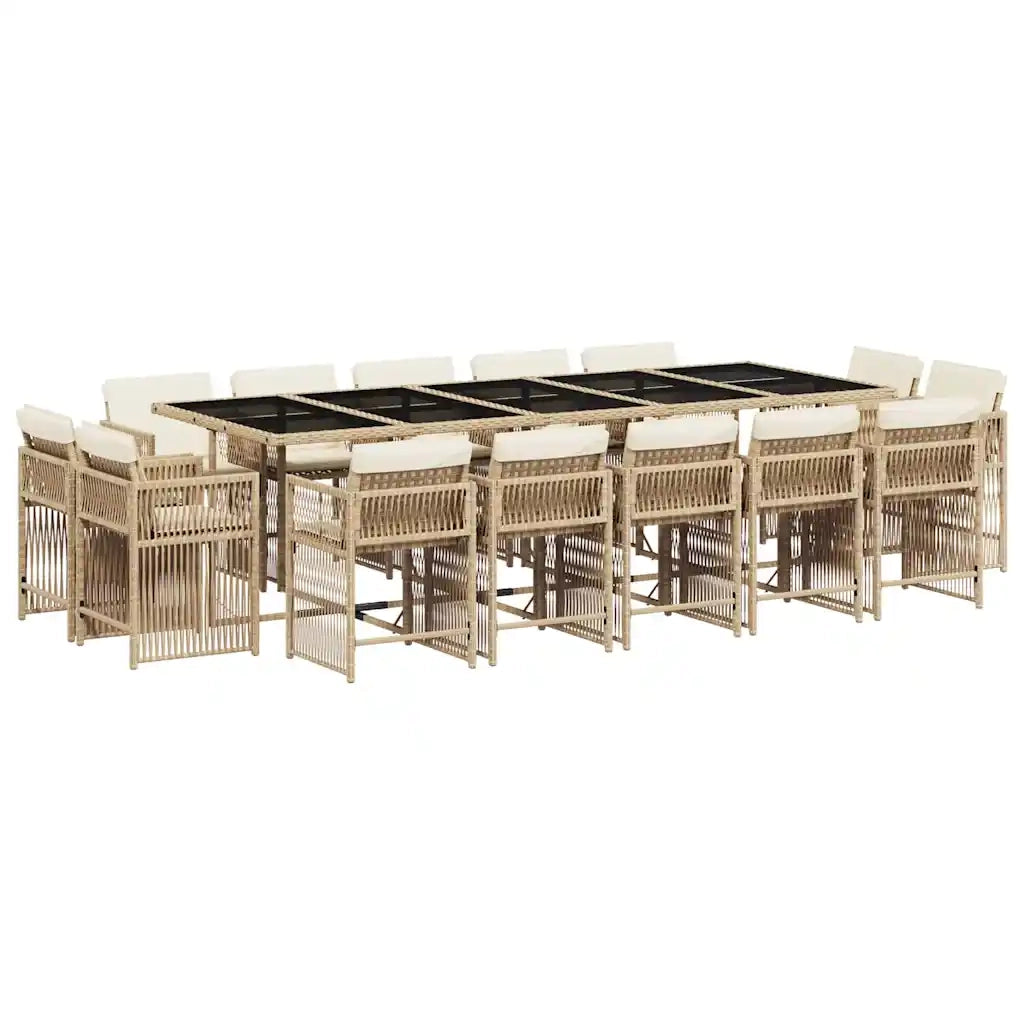Set da Pranzo da Giardino 15 pz con Cuscini Beige in Polyrattan 3211774